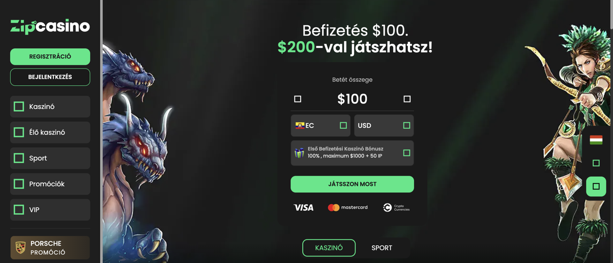 Zip Casino Main Page